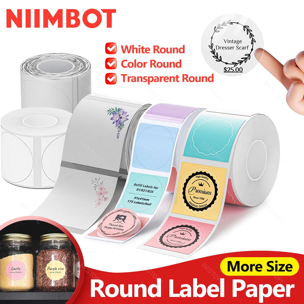 NiiMBOT B21 B1 B3S Round Label Printing Sticker Self-adhesive Thermal Waterproof Digital Number Cake Sealing Sticker Paper ALPENZO