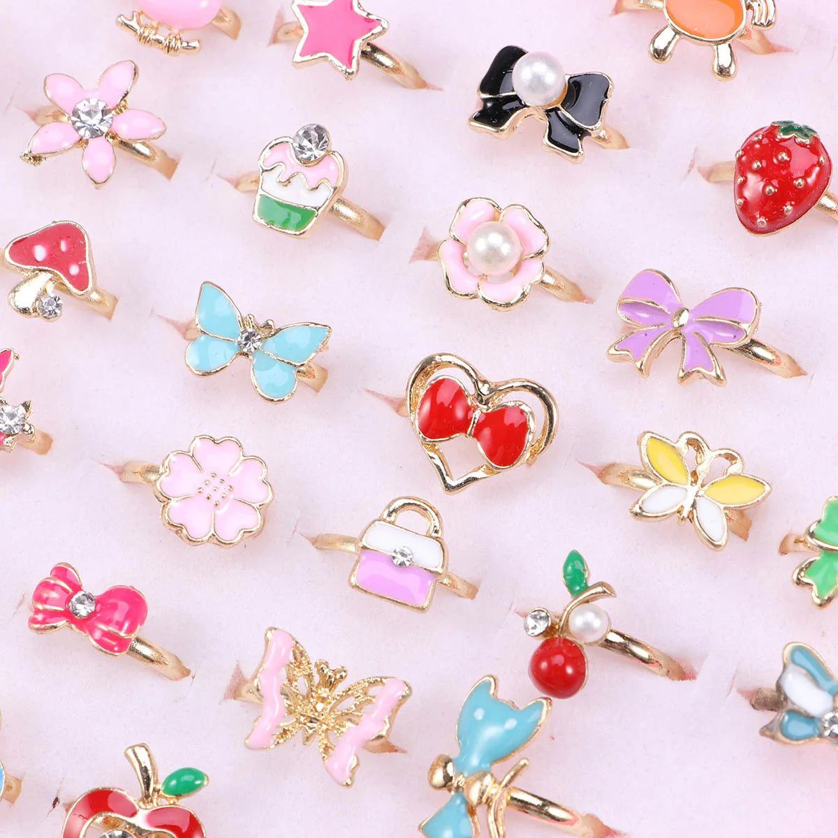 12/36 Pcs Adjustable Alloy Baby Girl Rings with Heart Shaped Box Cartoon Mix Finger Jewellery Rings Kid Girls Toys Random Color ALPENZO
