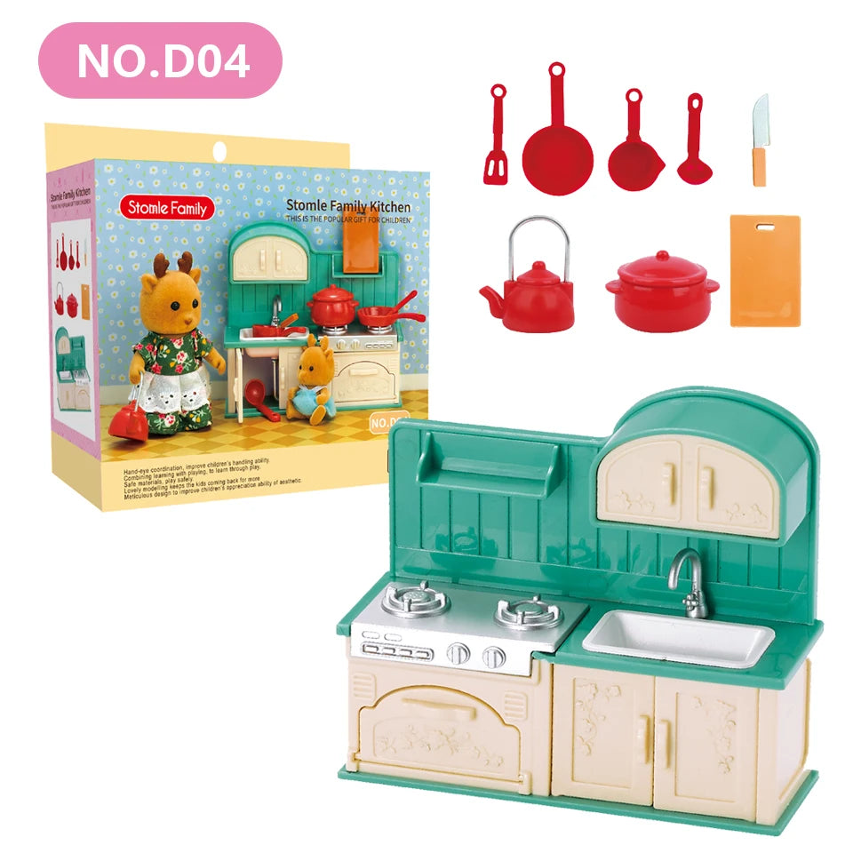 1:12 Miniature Furniture Forest Family Kitchen Toy Dining Table Dollhouse Accessories Bathroom Pretend Play For Girl Gifts Toys ALPENZO