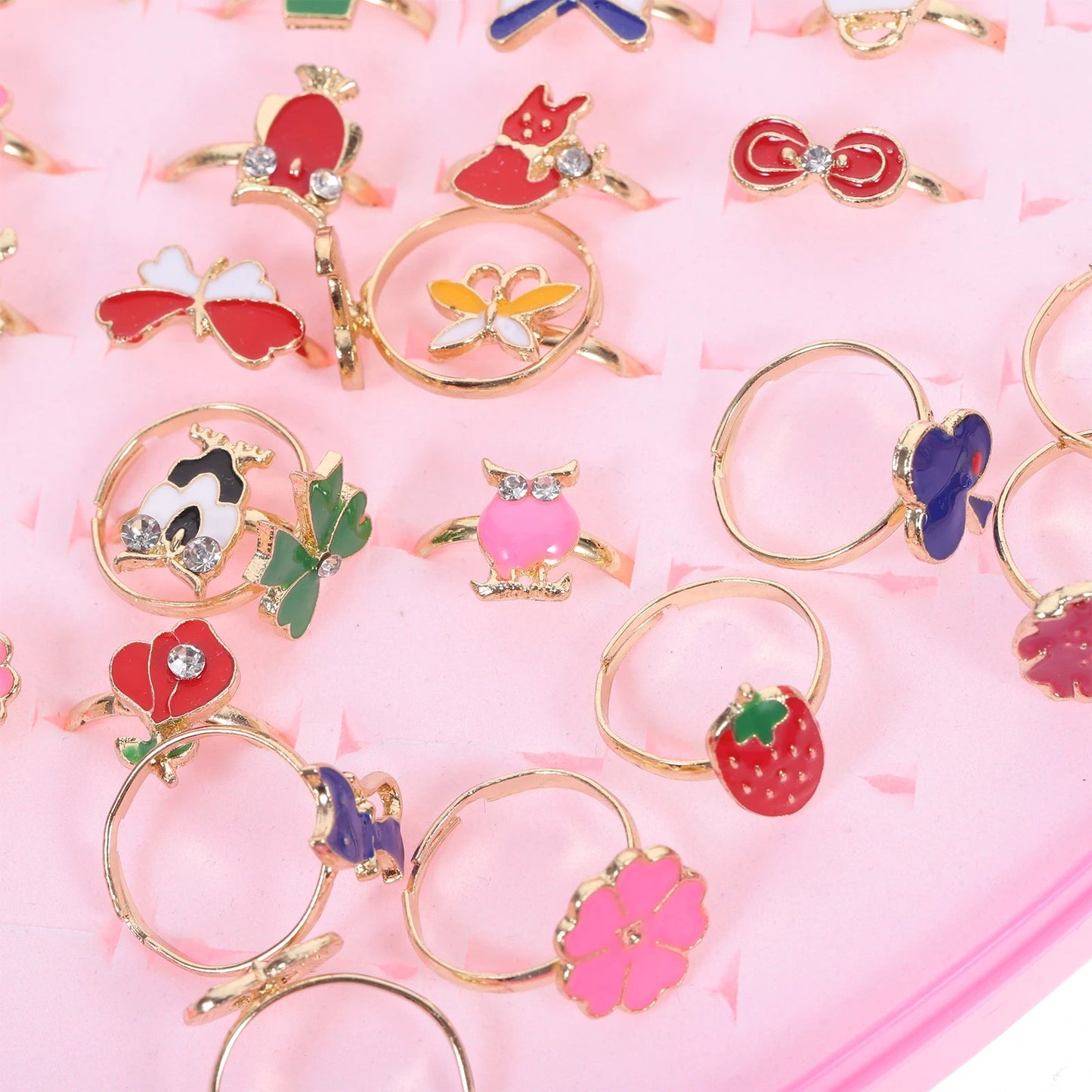 12/36 Pcs Adjustable Alloy Baby Girl Rings with Heart Shaped Box Cartoon Mix Finger Jewellery Rings Kid Girls Toys Random Color ALPENZO