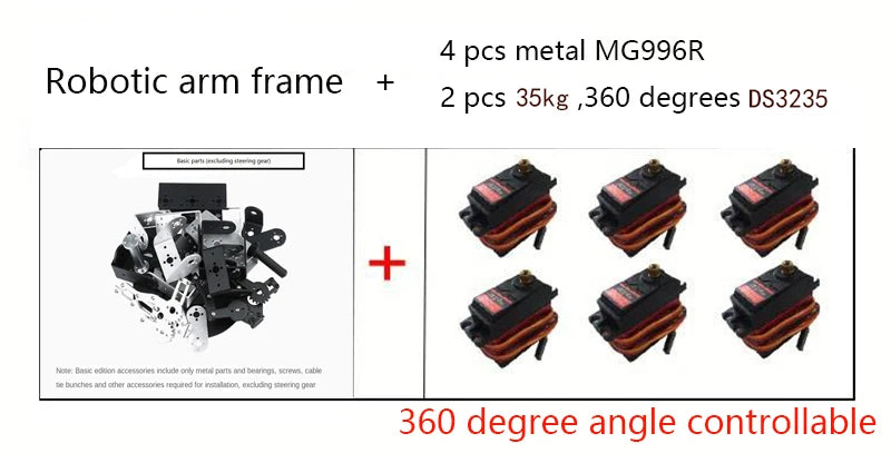 360 Degrees 6 DOF Robot Metal Alloy Mechanical Arm Claw Kit MG996R for Arduino Robotics Kit Educational Ps2 Programmable Toys ALPENZO