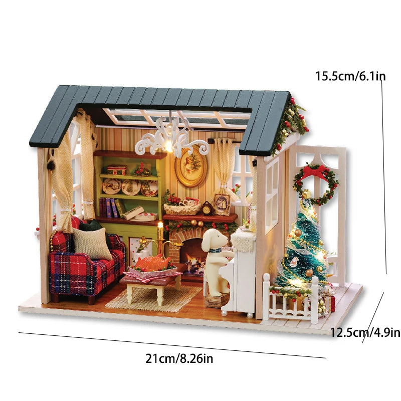 Kitten Mini Wooden Doll House Model Building Kits Toy Home Kit Creative Room Bedroom Decoration with Furniture For Birthday Gift ALPENZO