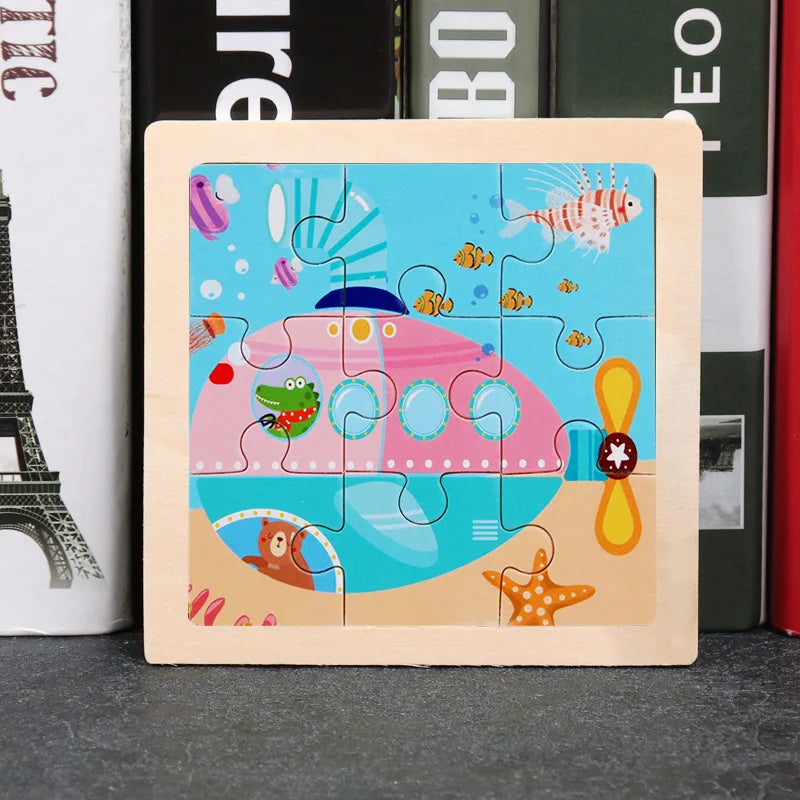 Hot Sale 11X11CM Kids Wooden Puzzle Baby Cartoon Animal Traffic Tangram Wood Puzzle Educational Jigsaw Toys For Children Gifts ALPENZO