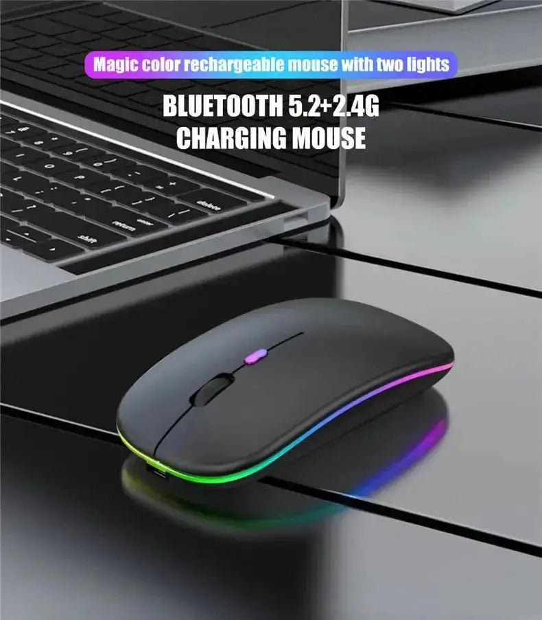 Wireless Mouse Rechargeable Silent LED Backlit Mice PC Laptop Computer Mous 2.4Ghz Receiver Bluetooth Dual Mode Optical Mice - ALPENZO