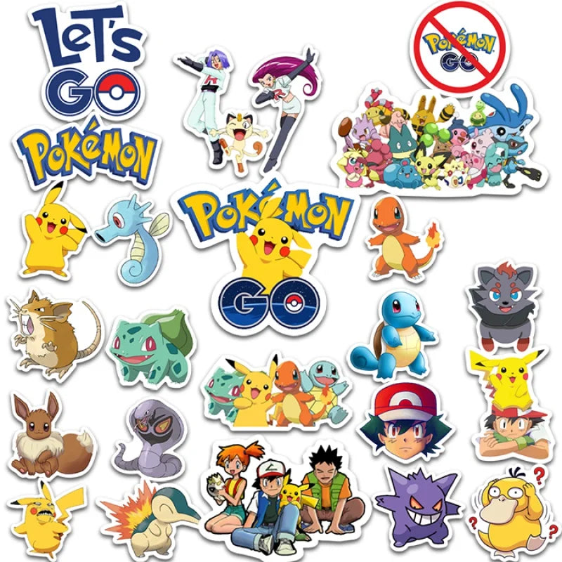 50/100Pcs Kawaii Pikachu Pokemon Stickers Motorcycle Phone Car Skateboard Laptop Decal Sticker Waterproof Classic Kid Toy ALPENZO