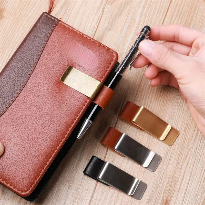 Vintage Brass Notebook Metal Pen Clips PU Leather Pen Holder Loose Leaf Dairy Memo Clip Bookmarks Journal Planner Pencil Holder ALPENZO