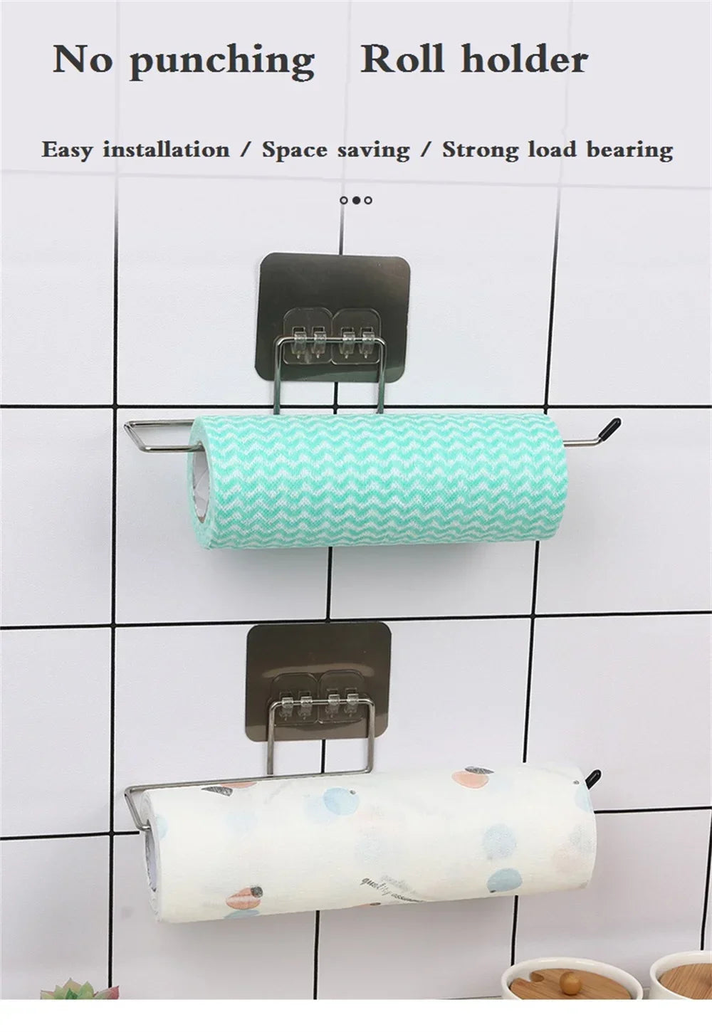 Kitchen paper towel stand glue toilet rack towel, hang tissue dispenser roll napkin cabinet storage accessories, 2 pieces - ALPENZO
