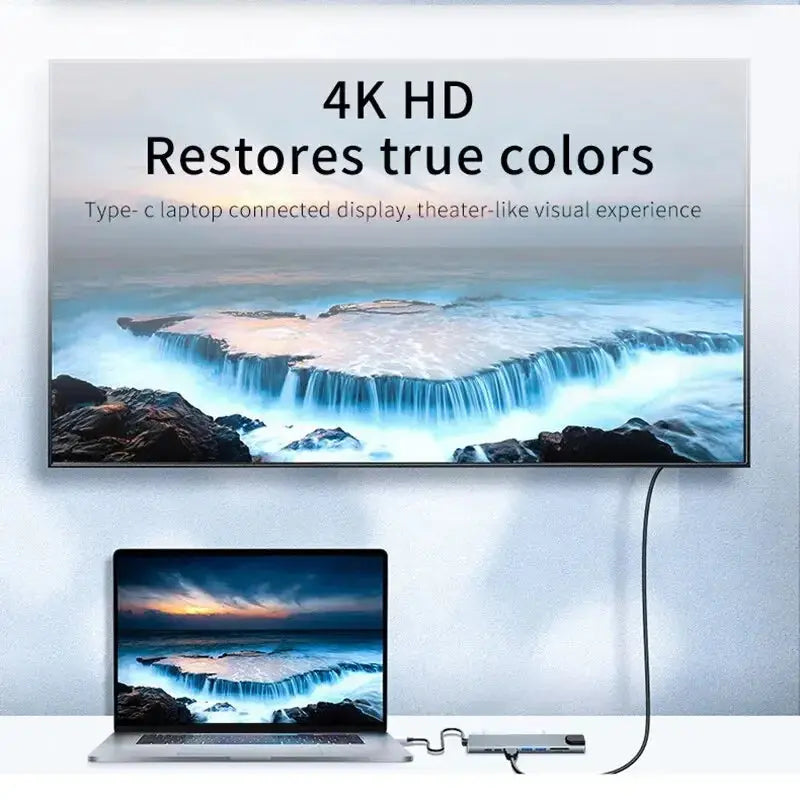 Usb 8 In 1 Type C 3 1 To 4k HdTV Hub Adapter With Sd Tf Rj45 Card Reader Pd Fast Charge For Macbook Notebook Computer - ALPENZO