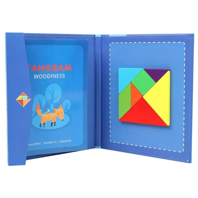 Wooden Jigsaw Magnetic Tangram Puzzle Book Educational Toys For Children Baby Kid Portable Montessori Learning Intelligence ALPENZO