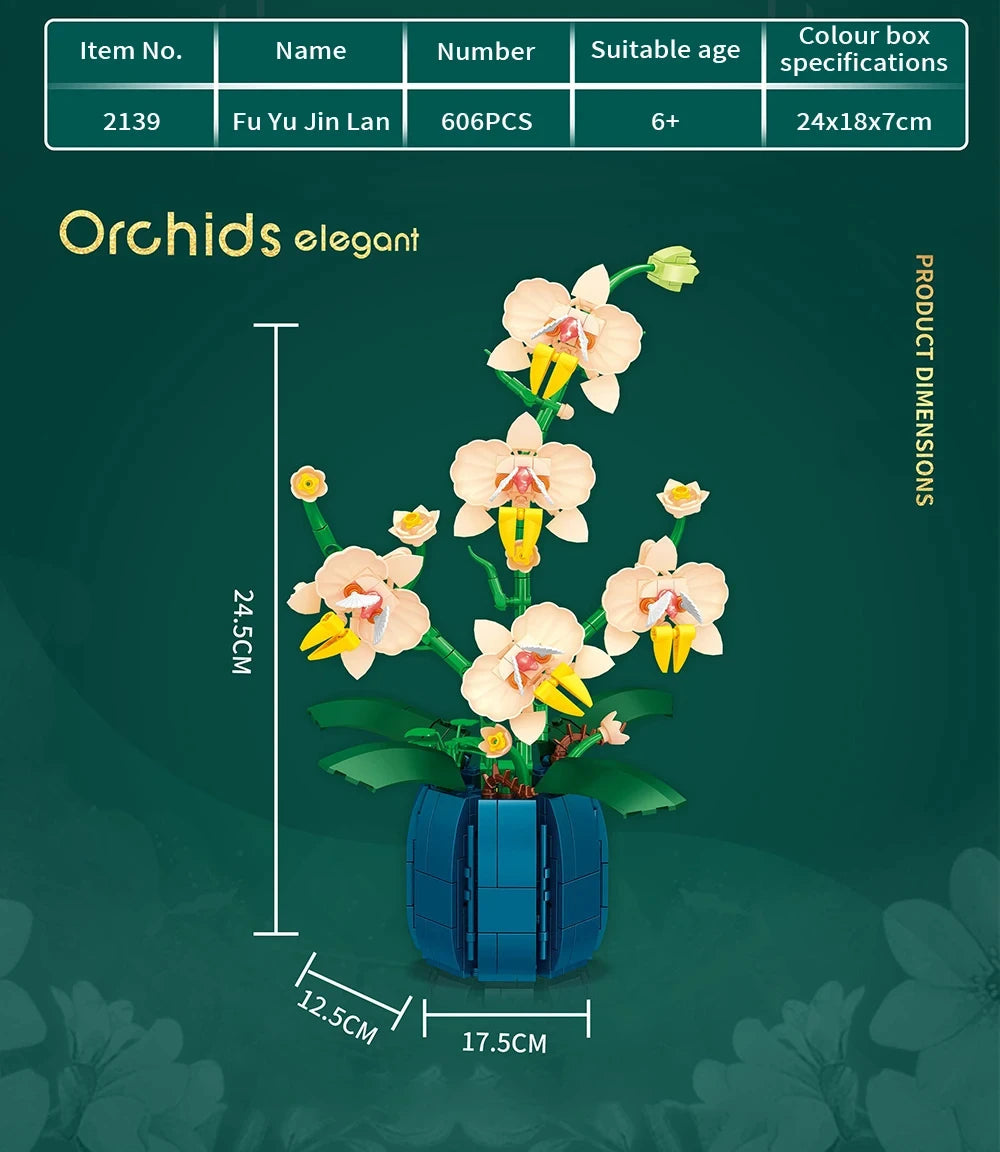616PCS Orchid Building Blocks Flowers Bouquet Flower Blocks Bonsai Plant Model Bricks Romantic Home Decoration Toy For Kids Gift ALPENZO