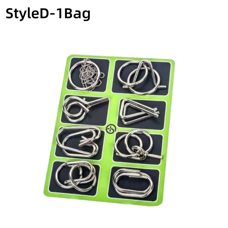 8Pcs/Set Metal Montessori Puzzle Wire IQ Mind Brain Teaser Puzzles Children Adults Interactive Game Reliever Educational Toys ALPENZO