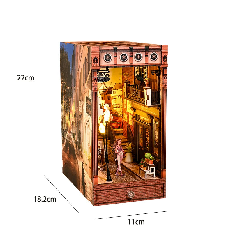 DIY Book Nook Kit Bookend Kit Wooden Doll House Bookshelf Insert Decor With Warm Light 3D Puzzle Assembly Building Model Gifts ALPENZO