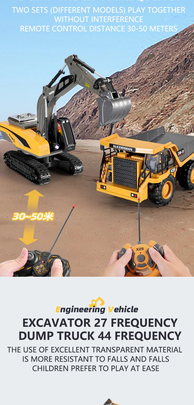 RC Excavator Dumper Car 2.4G Remote Control Engineering Vehicle Crawler Truck Bulldozer Toys for Boys Kids Christmas Gifts ALPENZO