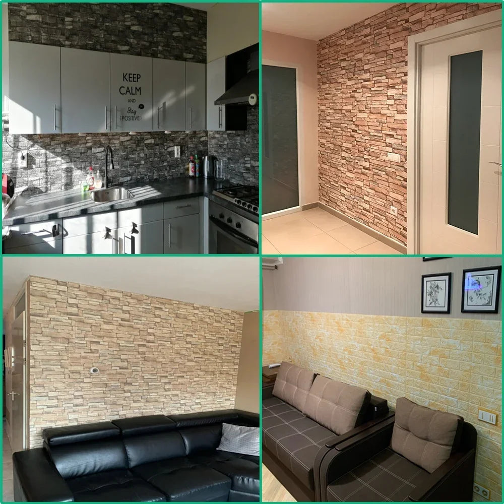 10pcs Self Adhesive Decor 3D Foam Wall Stickers Pane Room Waterproof peel and stick Brick Wallpaper for Interior Decoration - ALPENZO