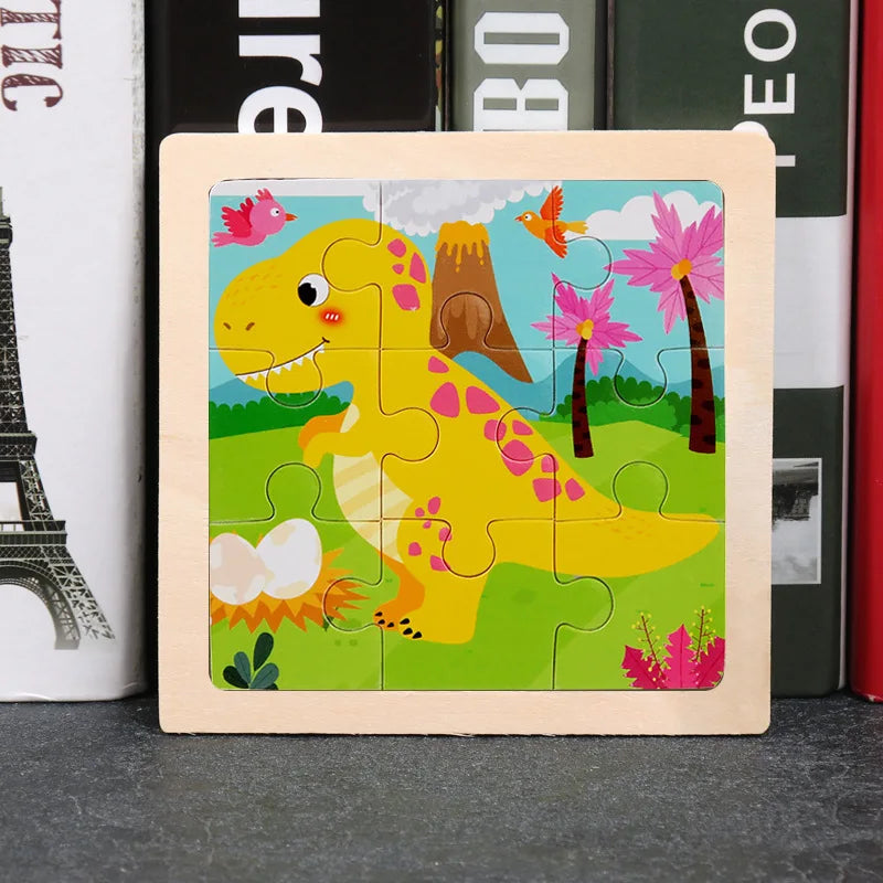 Hot Sale 11X11CM Kids Wooden Puzzle Baby Cartoon Animal Traffic Tangram Wood Puzzle Educational Jigsaw Toys For Children Gifts ALPENZO