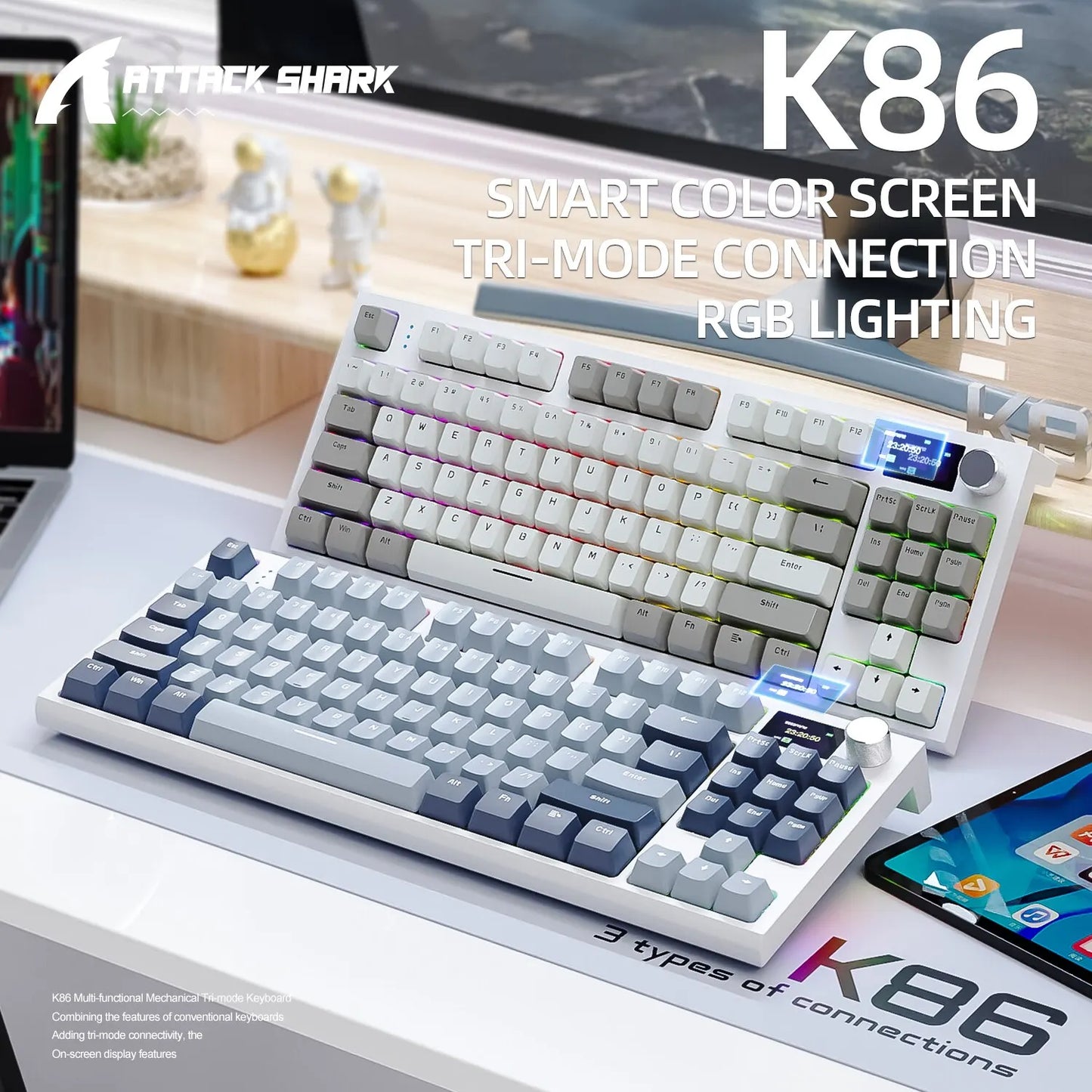 K86 Wireless Hot-Swappable Mechanical Keyboard Bluetooth/2.4g With Display Screen and Volume Rotary Button for Games and Work - ALPENZO