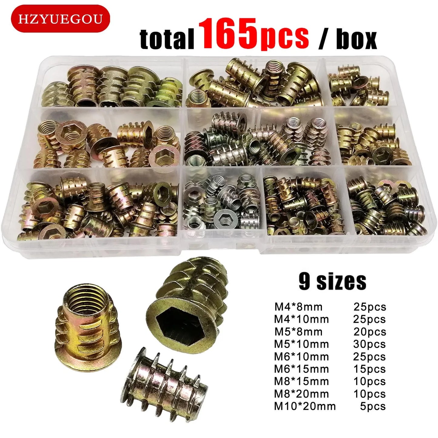 165/75/55pcs Threaded Insert Nut E-nut M4 M5 M6 M8 Set Kit For Wood Furniture Bed Cabinet Table Embedded Hex Hexagon Socket Head - ALPENZO