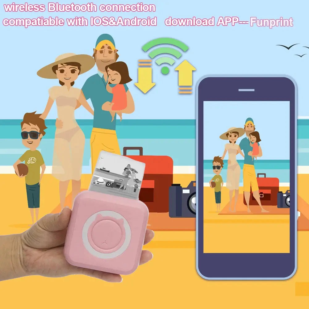 KGG Mini Portable Thermal Printer Paper Photo Pocket Thermal Printer Printing Wireless BT Connect Printers 200dpi Photo Lable - ALPENZO
