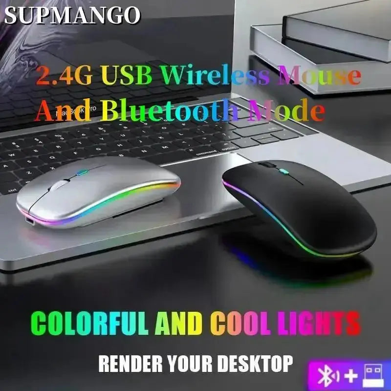 Wireless Mouse Rechargeable Silent LED Backlit Mice PC Laptop Computer Mous 2.4Ghz Receiver Bluetooth Dual Mode Optical Mice - ALPENZO