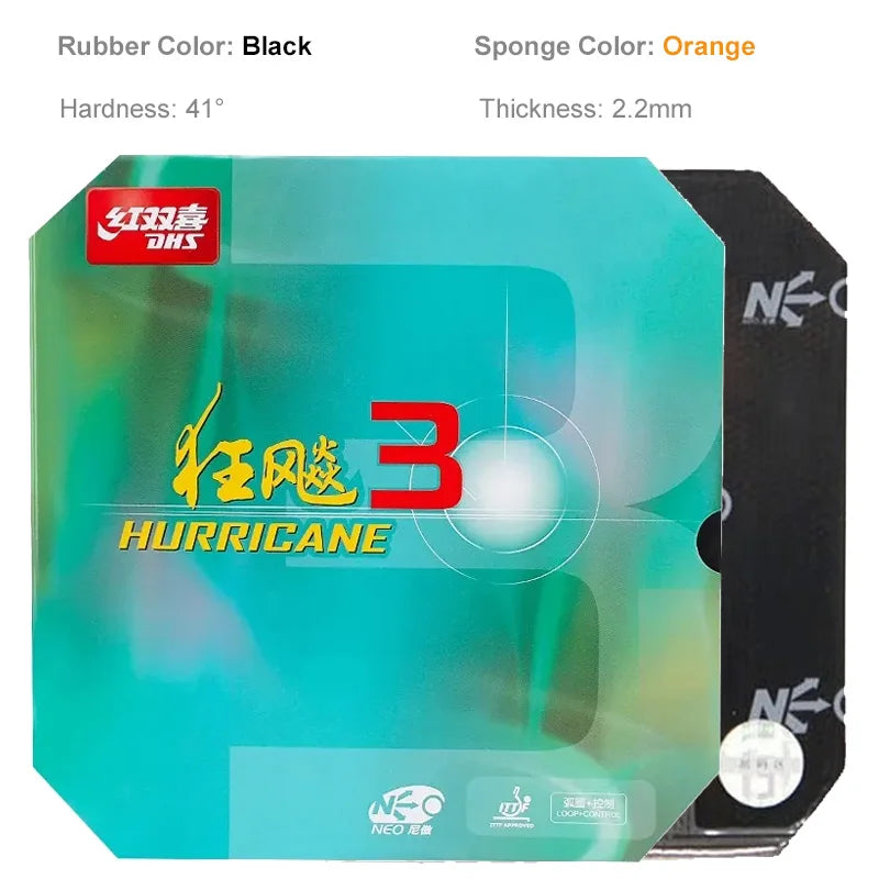 Original DHS Neo Hurricane 3 Table Tennis Rubber Sticky Professional Ping Pong Rubber with High-dense Sponge for Attack Loop