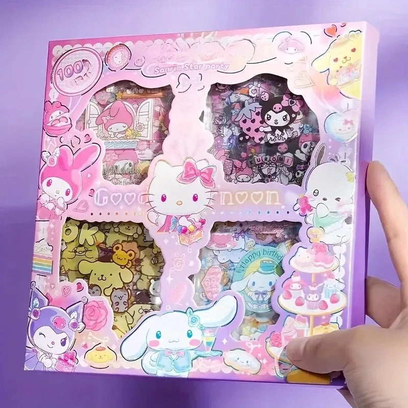 Non-Repeating 100-Piece Sticker Set Cinnamoroll Kuromi Waterproof Stationery Sticker Gift Box Birthday Gift ALPENZO