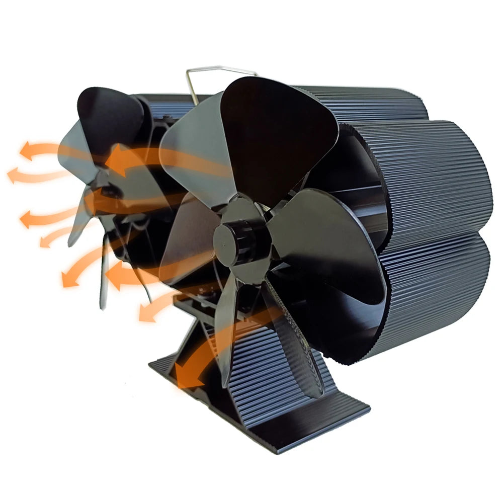 Wood Stove Fan Heat Powered Dual Silent Motors 6 Blades Non-Electric Heat Activated Fireplace Fan with Bracket and Magnetic Ther - ALPENZO