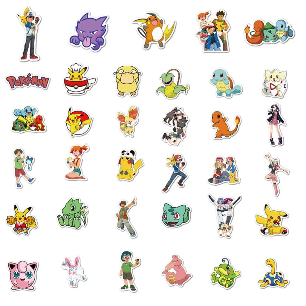 50/100Pcs Pokemon Stickers Kawaii Pikachu Skateboard Bicycle Guitar Laptop Kids Waterproof Stiker Toys ALPENZO