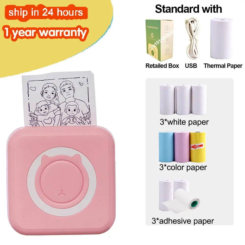 KGG Mini Portable Thermal Printer Paper Photo Pocket Thermal Printer Printing Wireless BT Connect Printers 200dpi Photo Lable - ALPENZO