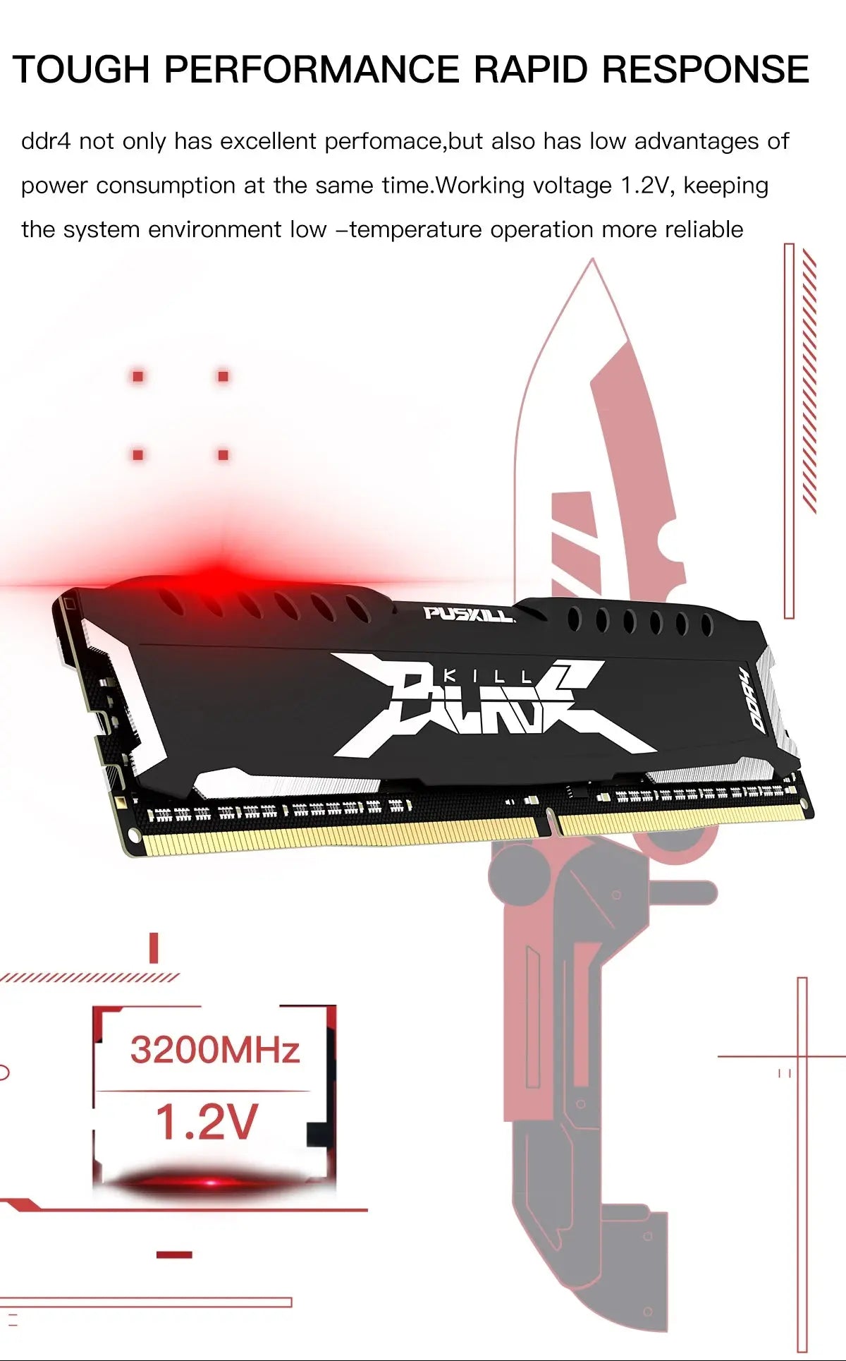PUSKILL Memória RAM DDR4 16GB 8GB 1.2V 3200MHz 2666MHz Desktop Computer UDIMM Cooling Vest Memory Memoria - ALPENZO