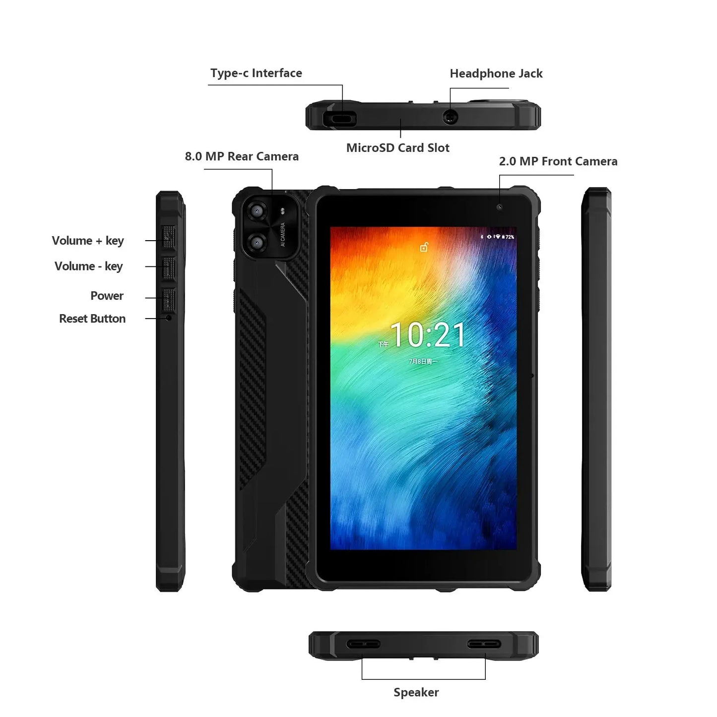PRITOM Tablet 7" Android 14 Tablets, 8GB RAM(3+5GB Expand) 64GB ROM, A523 Octa-Core Processor, 5G WiFi+WiFi6, Dual Camera,Black - ALPENZO