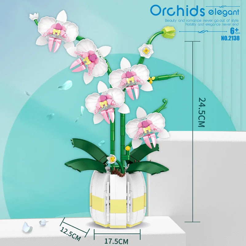 Orchid Flowers Building Blocks Bonsai Plant Model Bricks Bouquet Flower Blocks Creative Romantic Home Decoration Kids Toys Gifts ALPENZO
