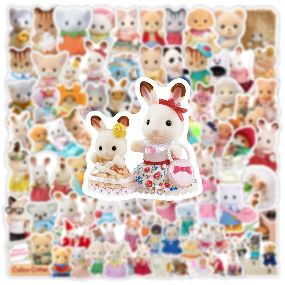 10/30/50/100pcs Cute Cartoon Sylvanian Families Stickers Kawaii Girls Kids Anime Decals Toys DIY Laptop Phone Waterproof Sticker ALPENZO