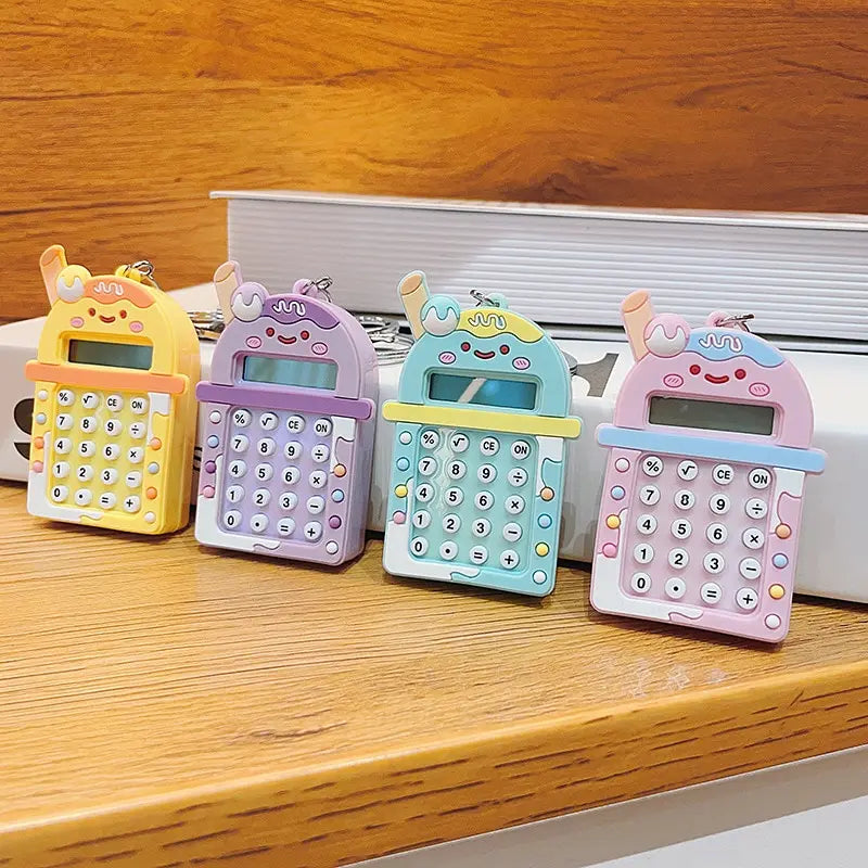 1pc Calculator Keychain Mini Portable Calculator With Creative Cute Keychain 8-Digit Display Pocket Calculator Keychain ALPENZO