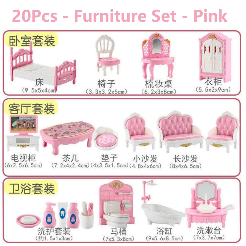 24Pcs Style Brown Miniature DollhouseFurniture Accessory Kids Toy Cute Kawaii Pink Kitchen Cooking Things For Girl Gifts ALPENZO