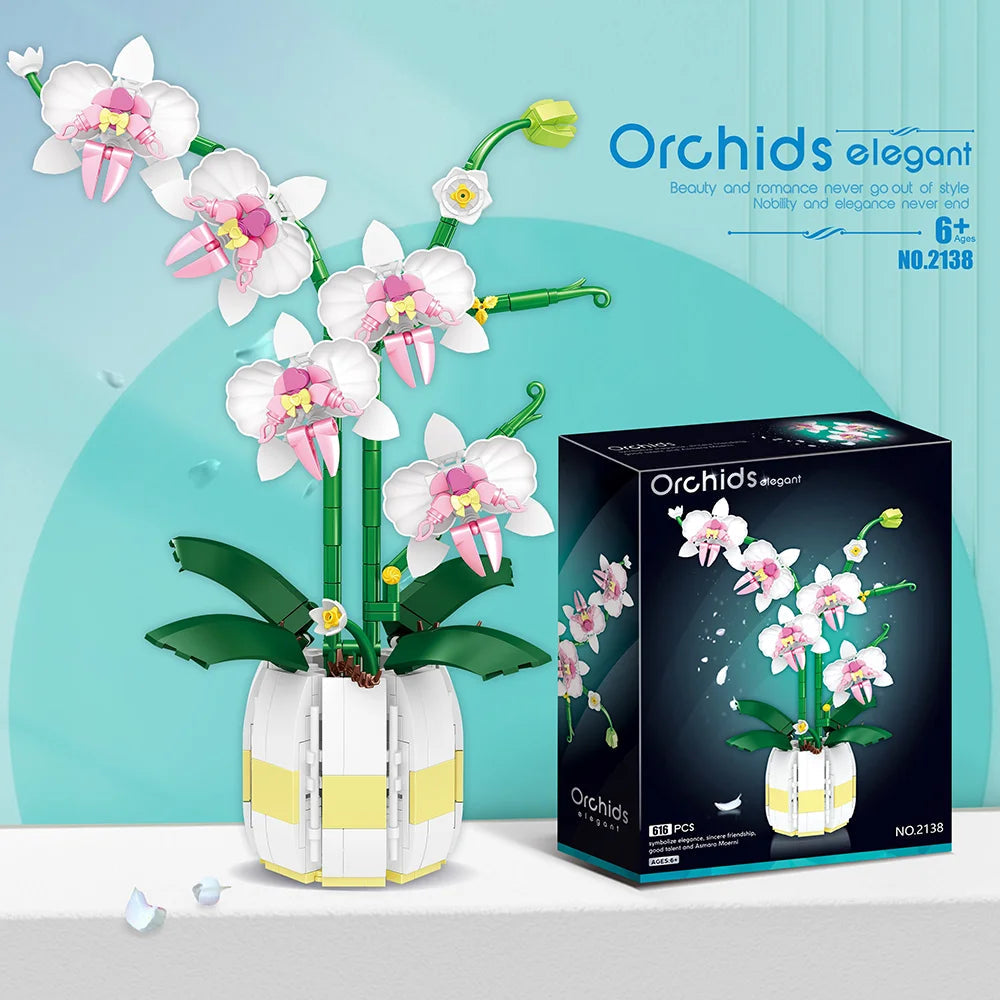 616PCS Orchid Building Blocks Flowers Bouquet Flower Blocks Bonsai Plant Model Bricks Romantic Home Decoration Toy For Kids Gift ALPENZO