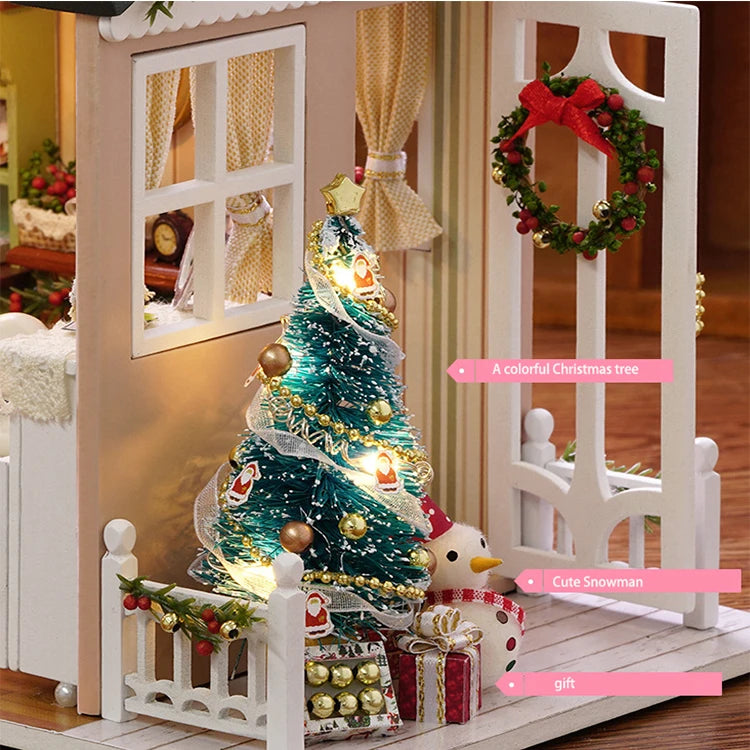 Kitten Mini Wooden Doll House Model Building Kits Toy Home Kit Creative Room Bedroom Decoration with Furniture For Birthday Gift ALPENZO