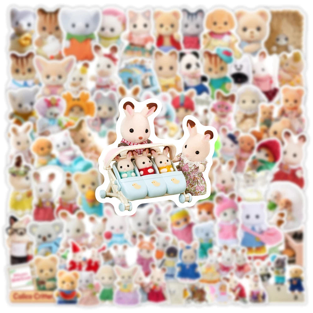 10/30/50/100pcs Cute Cartoon Sylvanian Families Stickers Kawaii Girls Kids Anime Decals Toys DIY Laptop Phone Waterproof Sticker ALPENZO