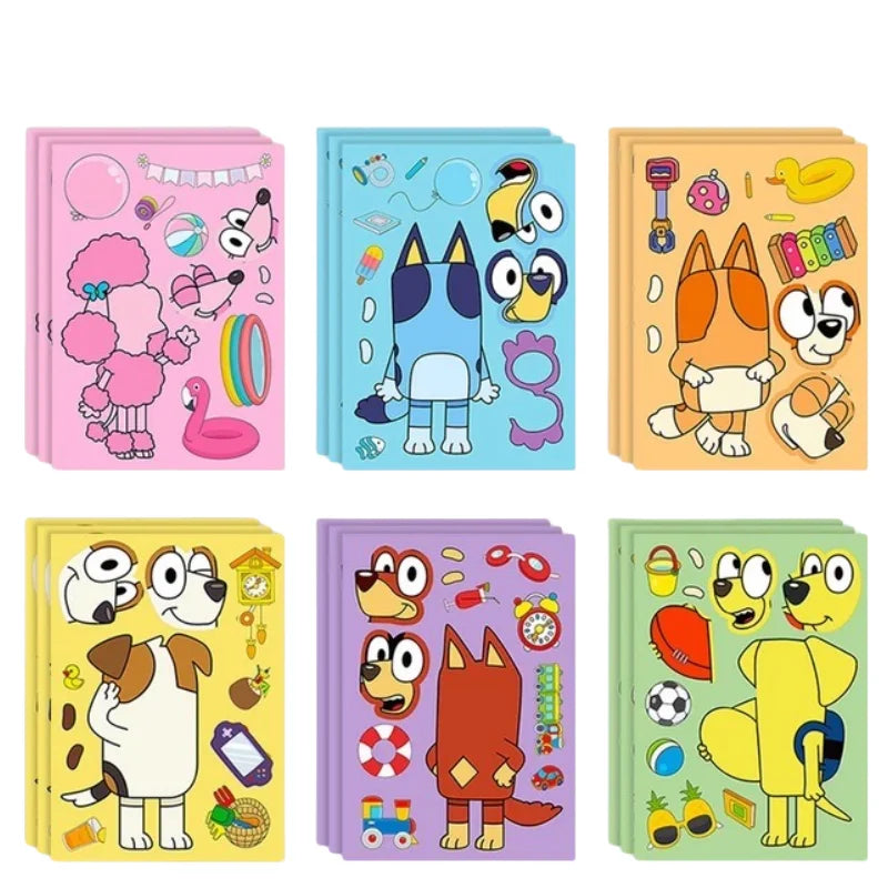 6/12/18Pcs Bluey Anime Cartoon Dog Puzzle Stickers Cute Children DIY Color Puzzle Education Stickers Kids Funny Toys Gift ALPENZO