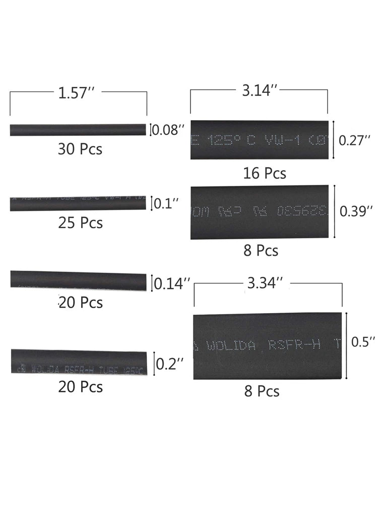 127pcs Black Heat Shrinkable Tube Cable Insulation Sleeve Waterproof Electronic Lated Polyolefin Sheathed Shrink Tubing - ALPENZO