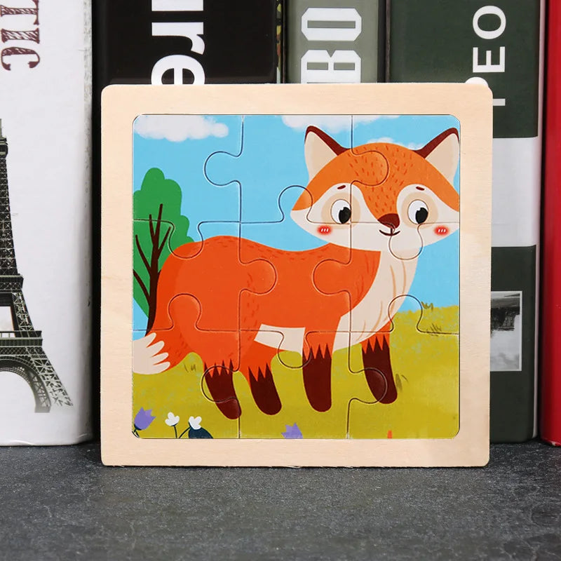 Hot Sale 11X11CM Kids Wooden Puzzle Baby Cartoon Animal Traffic Tangram Wood Puzzle Educational Jigsaw Toys For Children Gifts ALPENZO