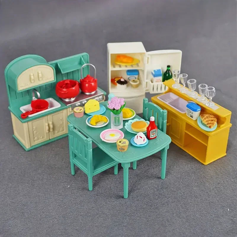 1:12 Miniature Furniture Forest Family Kitchen Toy Dining Table Dollhouse Accessories Bathroom Pretend Play For Girl Gifts Toys ALPENZO