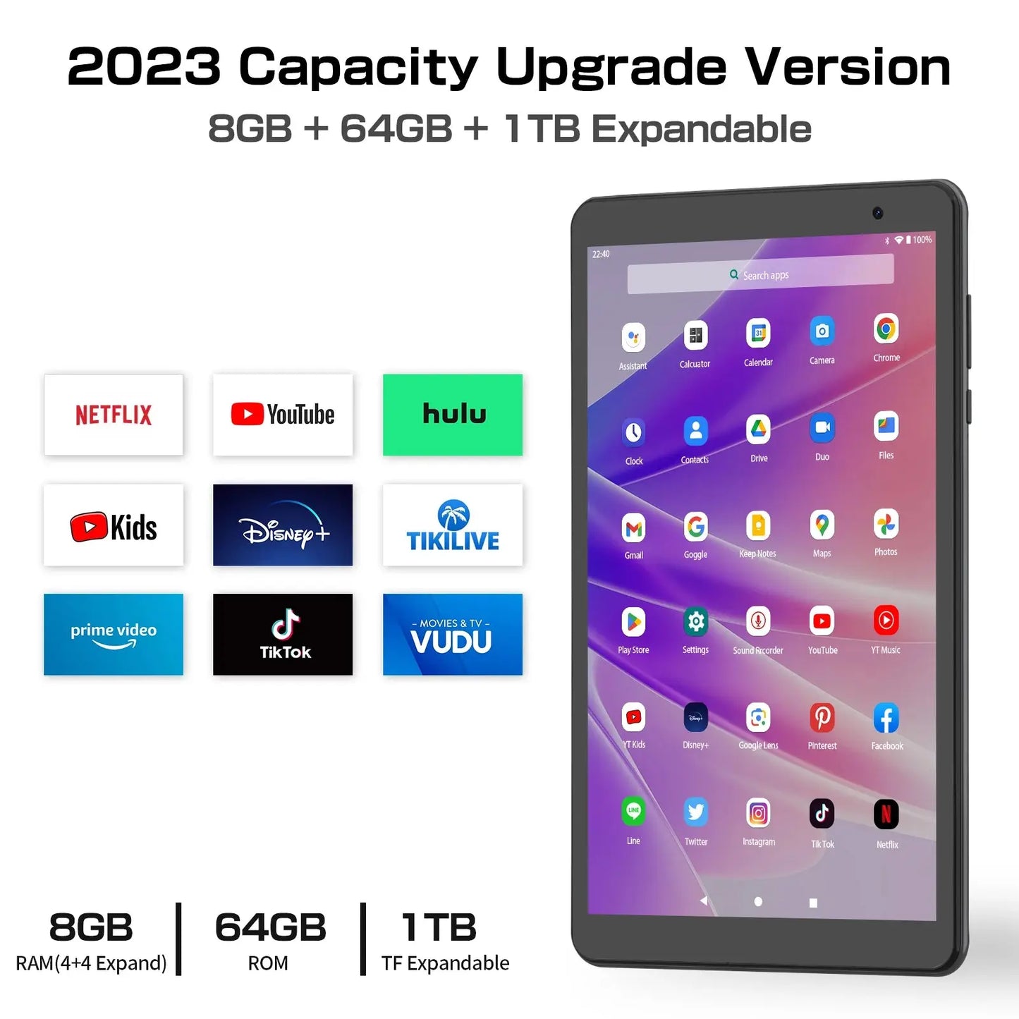 PRITOM 8 Inch Tablet Android 13, 8GB(4+4 Expand) RAM 64GB ROM,1TB Expand,1280x800 IPS Screen 5000MAH Battery,Dual Camera, WiFi - ALPENZO