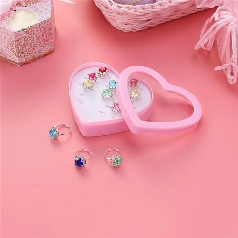 12/36 Pcs Adjustable Alloy Baby Girl Rings with Heart Shaped Box Cartoon Mix Finger Jewellery Rings Kid Girls Toys Random Color ALPENZO