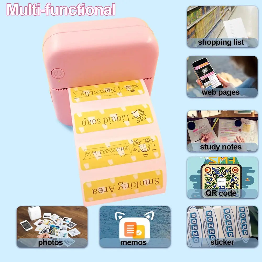 KGG Mini Portable Thermal Printer Paper Photo Pocket Thermal Printer Printing Wireless BT Connect Printers 200dpi Photo Lable - ALPENZO