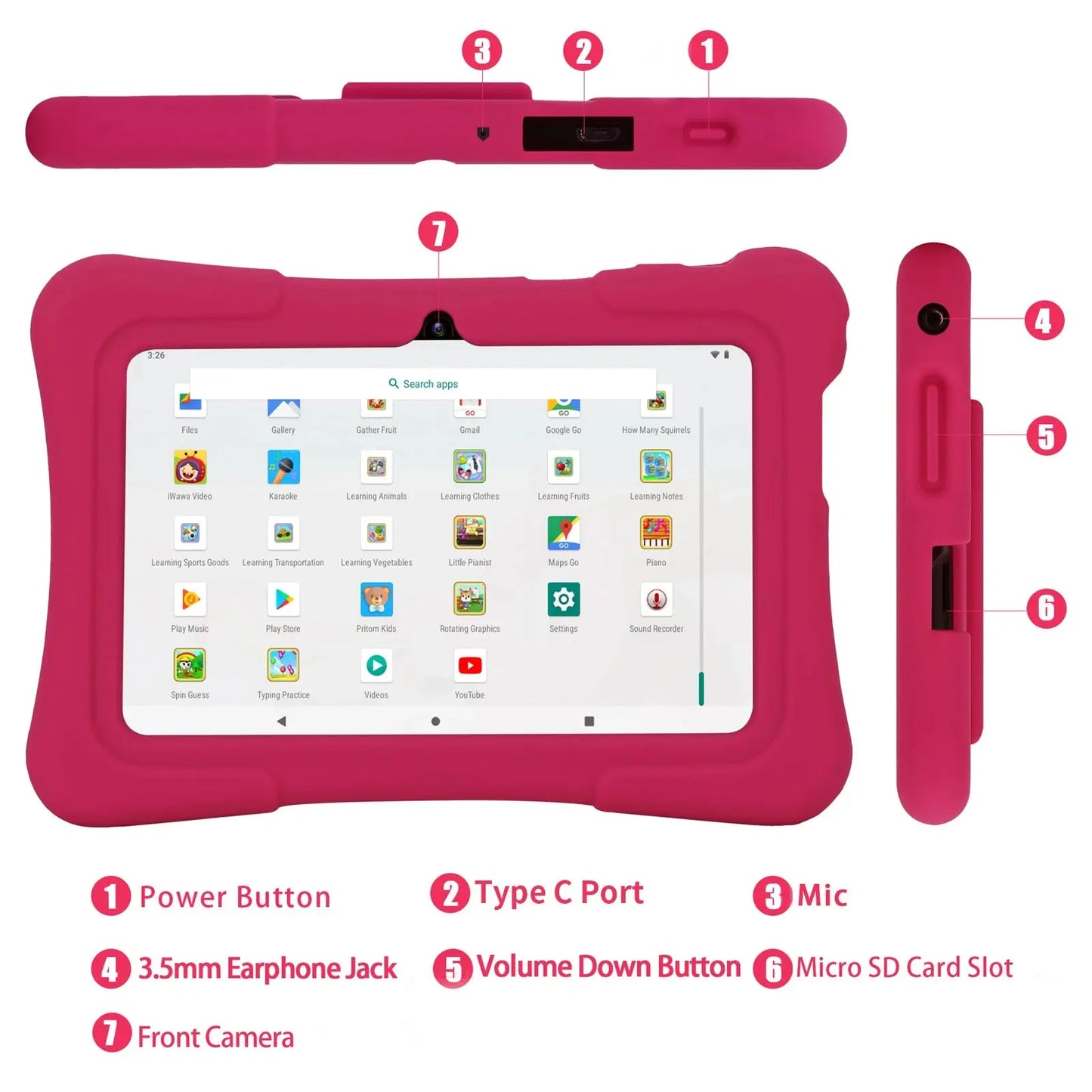 PRITOM 7 Inch Kids Tablet Quad Core Android 10 32GB WiFi Bluetooth Educational Software Installed - ALPENZO