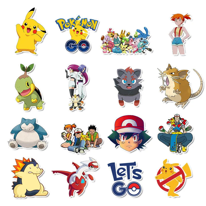 50/100Pcs Kawaii Pikachu Pokemon Stickers Motorcycle Phone Car Skateboard Laptop Decal Sticker Waterproof Classic Kid Toy ALPENZO