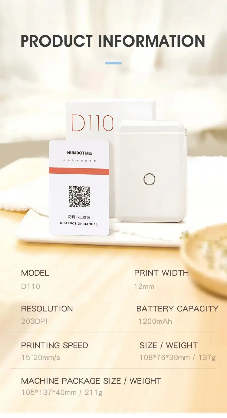 Niimbot D110 Mini Portable Thermal Printer Without Ink Self-Adhesive Label Maker Printer For Stickers Labeller Labeling Machine - ALPENZO