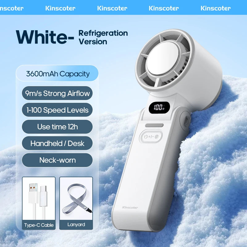 KINSCOTER Outdoor Foldable Portable Handheld Fan Mini Cooling Rechargeable 3600mAh 100-level Free Control High Speed Turbo Fan ALPENZO