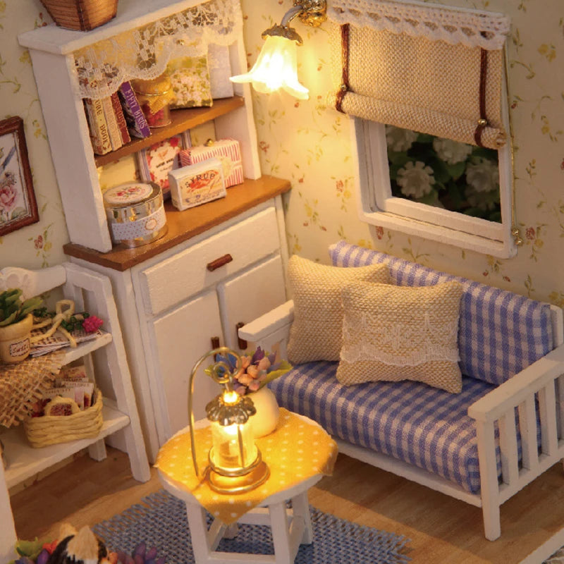 Kitten Mini Wooden Doll House Model Building Kits Toy Home Kit Creative Room Bedroom Decoration with Furniture For Birthday Gift ALPENZO