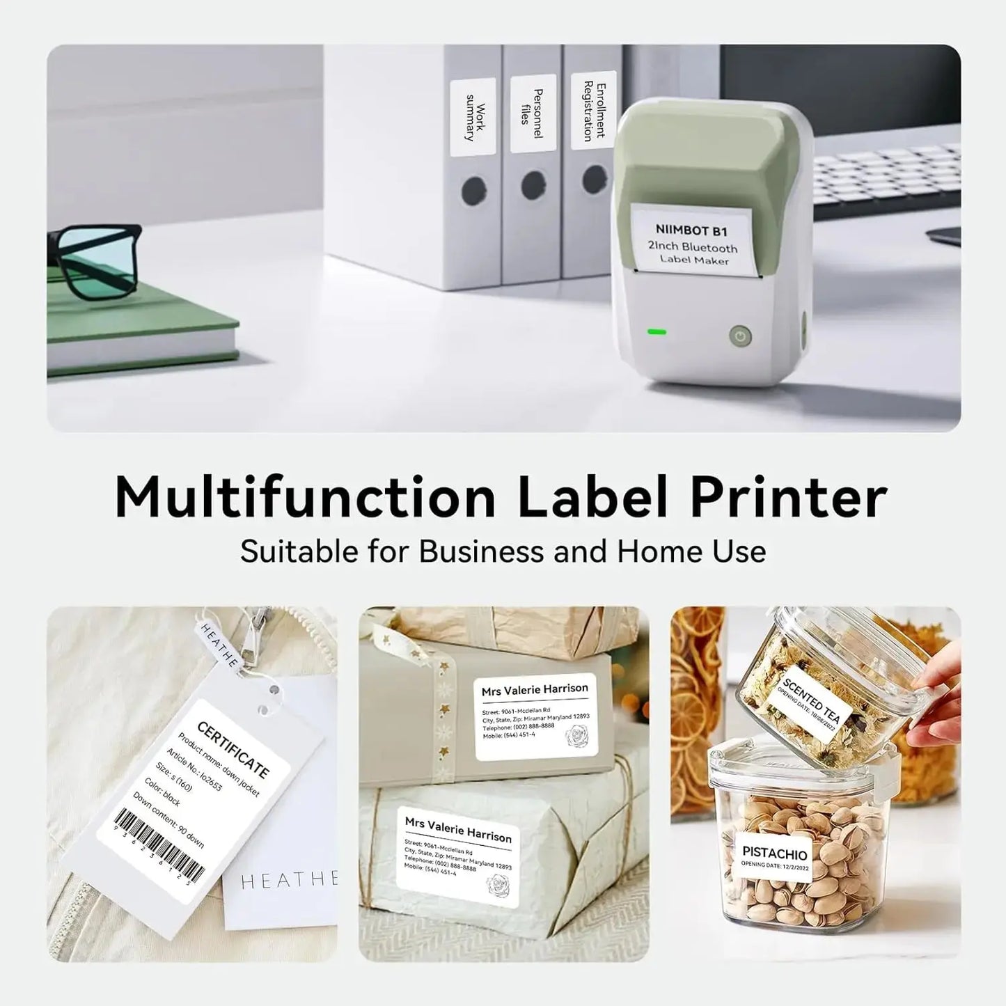 NIIMBOT B1 Portable Thermal Printer With Tapes 2 Inch Adhesive Label Machine Mini Bluetooth Sticker Maker Waterproof Labels Roll - ALPENZO